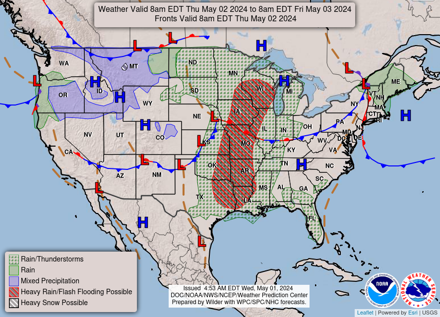 NOAA Day 2 National Forcast Map